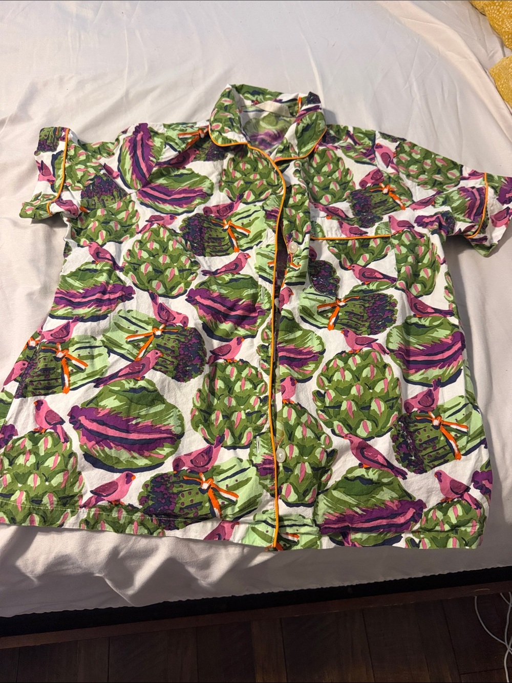 Women’ Short-Sleeve Printed Pajama Top - Green & Pink